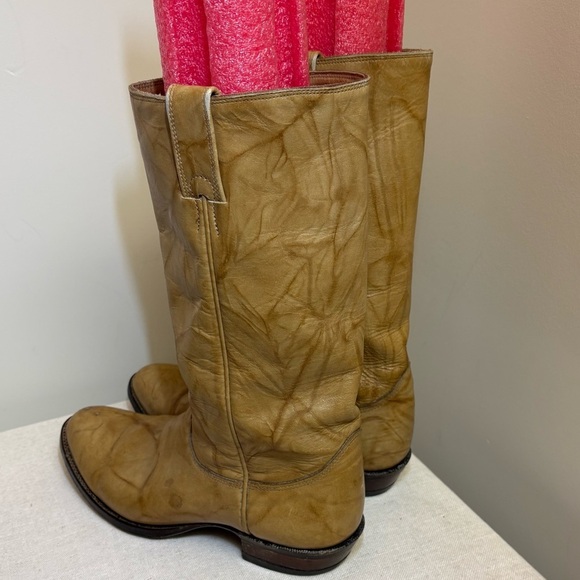 Alberta Boot Co Biltrite Sole Mens 10 Distressed Marble Tan Leather Cowboy Boots - Picture 2 of 10